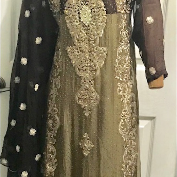 Light & dark brown georgette with silver heavy wor - Picture 1 of 4